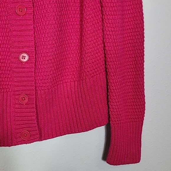 Talbots Chunky Knit Button Up Cardigan Size M Pink Johnny Collar Wool Blend - Picture 9 of 12